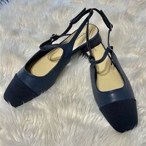 C. Paravano Square Toe Slingback Flats Felicia Navy Blue Size EU 41 US 9.5